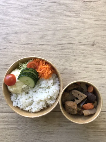 Nimono Veggie Bento (Vegan Adaptable) - Japanese dish at Iyasaka Cafe